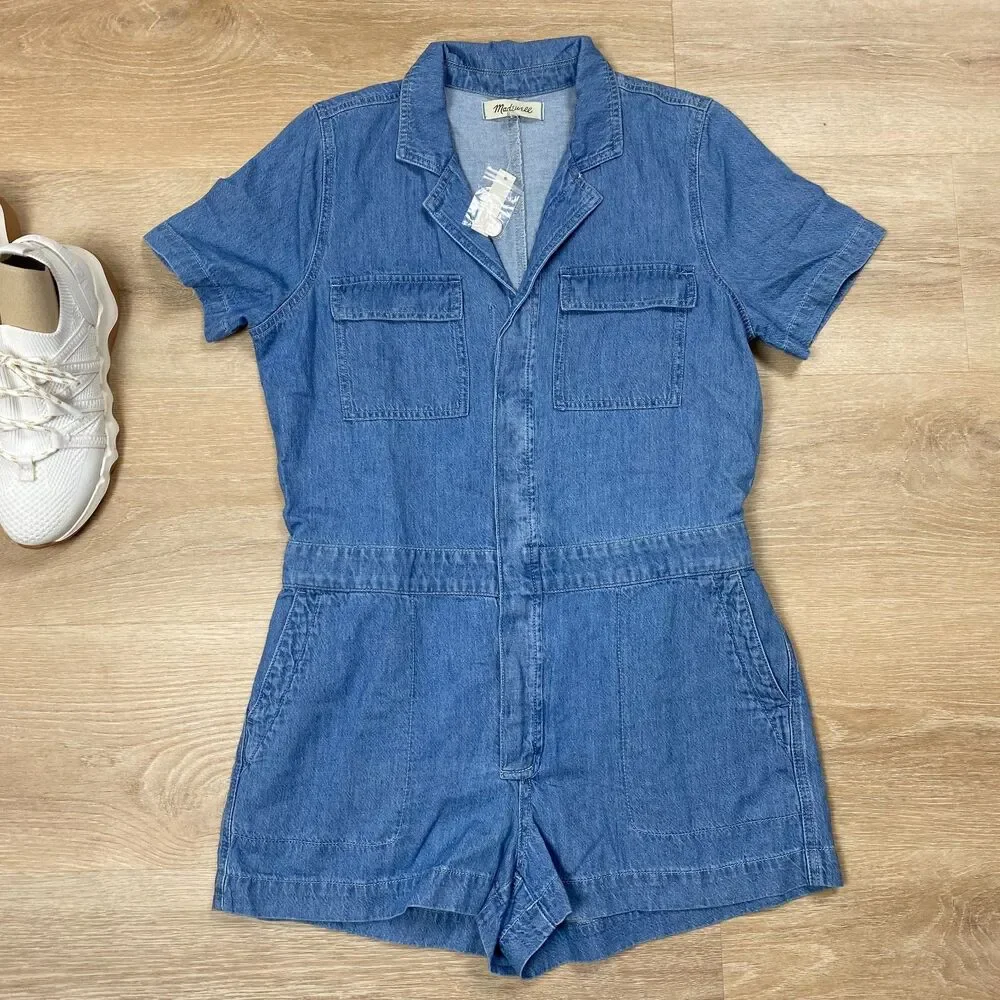 NWT‎ Madewell Petite Denim Coverall Romper Women's Size LP - Picture 5 of 13